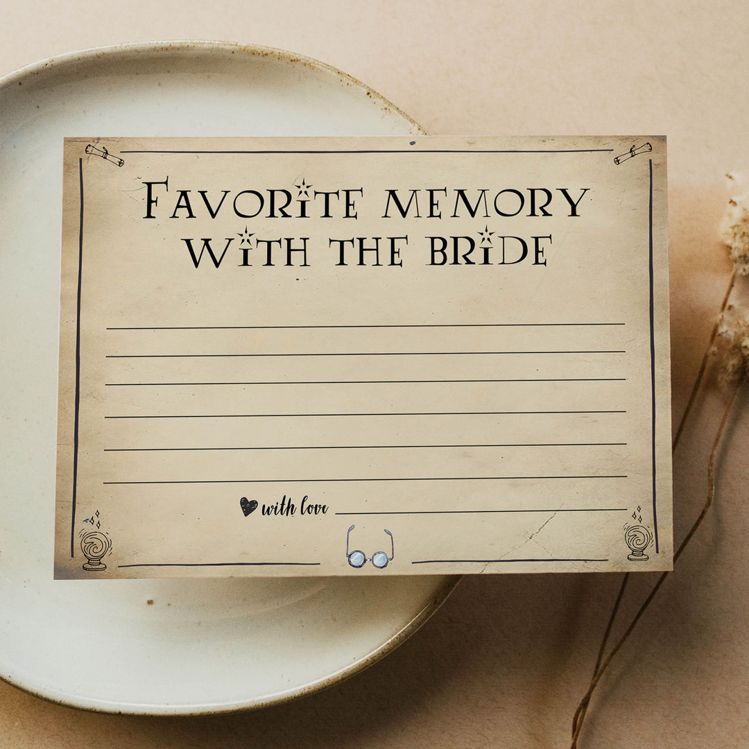 favorite memory with the bride keepsake, Printable bridal shower games, Harry potter bridal shower, Harry Potter bridal shower games, fun bridal shower games, bridal shower game ideas, Harry Potter bridal shower