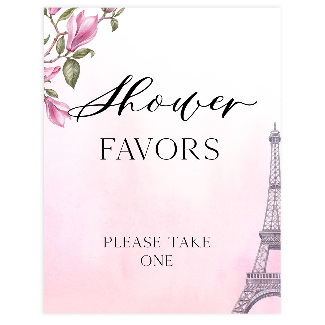 favors baby shower table signs,  Paris baby shower games, printable baby shower games, Parisian baby shower games, fun baby shower games