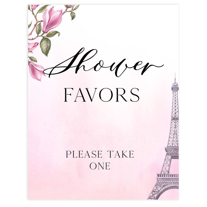 favors baby shower table signs,  Paris baby shower games, printable baby shower games, Parisian baby shower games, fun baby shower games