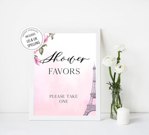 favors baby shower table signs,  Paris baby shower games, printable baby shower games, Parisian baby shower games, fun baby shower games