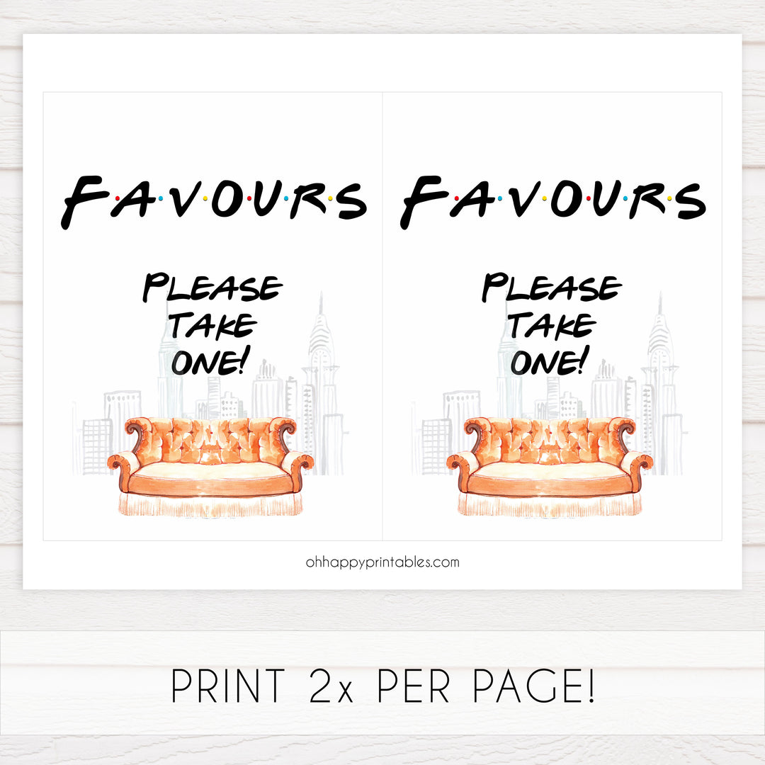 favors table sign, favors table decor, Printable bridal shower signs, friends bridal shower decor, friends bridal shower decor ideas, fun bridal shower decor, bridal shower game ideas, friends bridal shower ideas