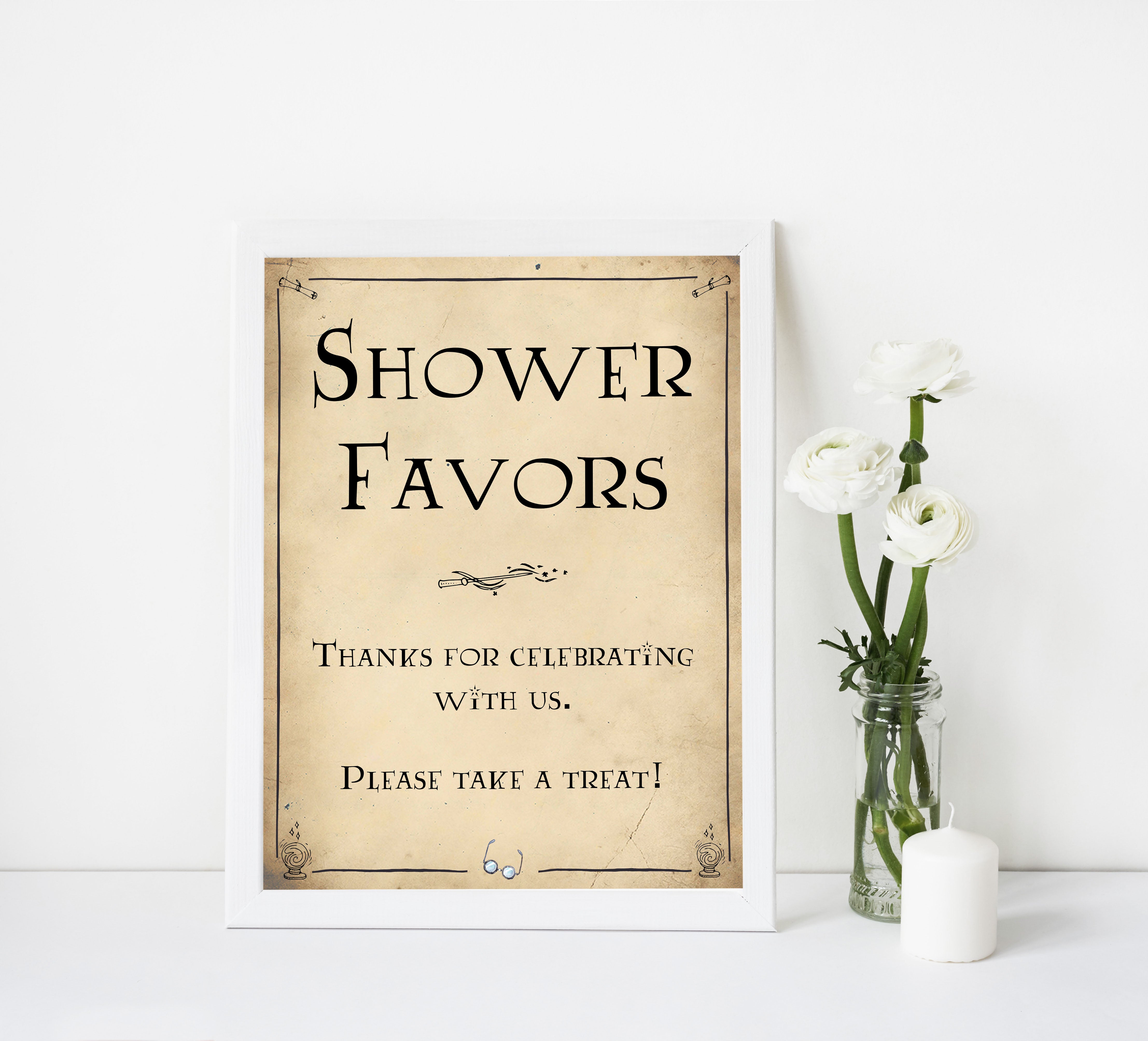 baby shower favors sign, Wizard baby shower signs, printable baby shower decor, Harry Potter baby decor, Harry Potter baby shower ideas, fun baby decor, fun baby signs