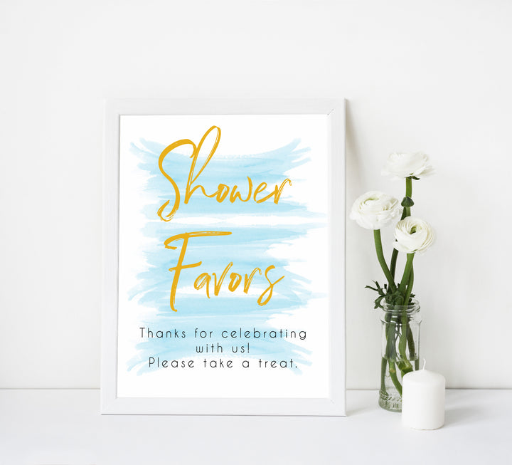 blue baby shower decor, printable baby signs, baby favours sign, baby favor signs, fun baby shower ideas