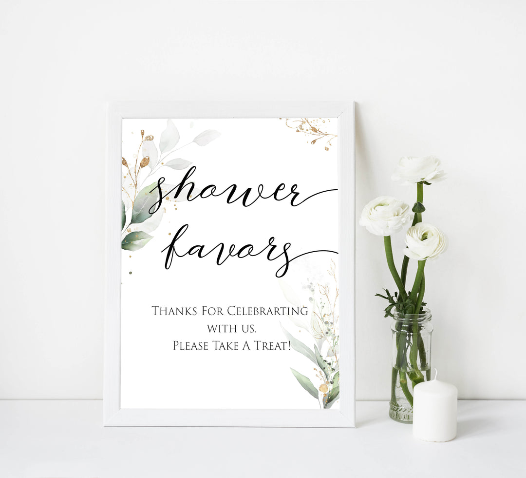 Gold green leaf baby signs, shower favors, baby shower favours,  printable baby shower decor, fun baby signs, top baby games to play, gold leaf baby shower decor, greenery baby shower ideas