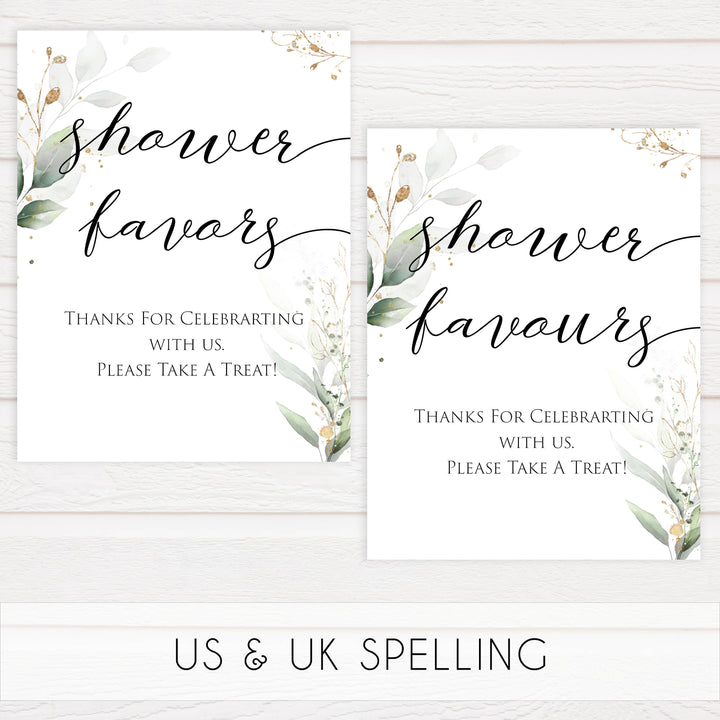 Gold green leaf baby signs, shower favors, baby shower favours,  printable baby shower decor, fun baby signs, top baby games to play, gold leaf baby shower decor, greenery baby shower ideas