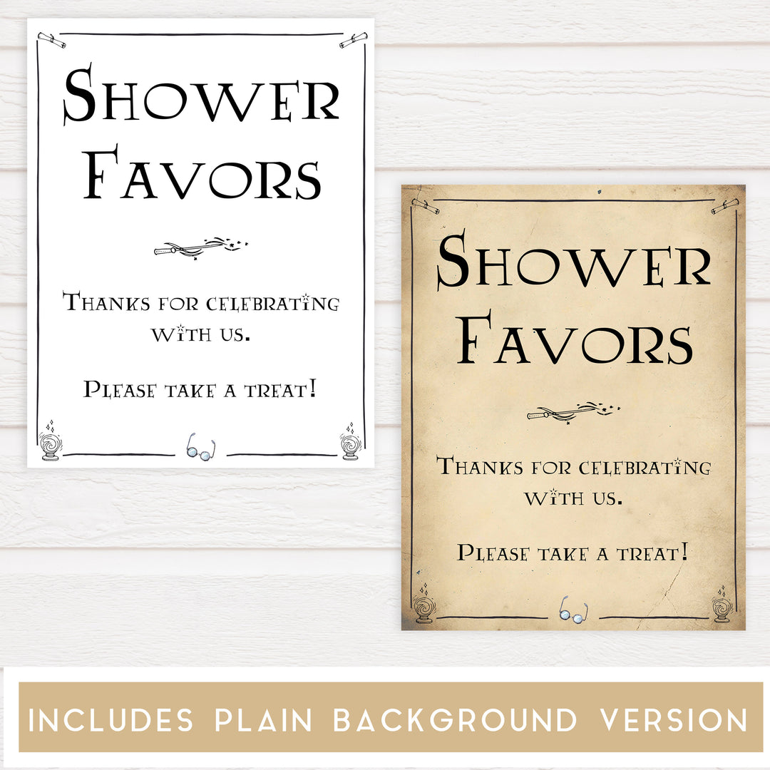baby shower favors sign, Wizard baby shower signs, printable baby shower decor, Harry Potter baby decor, Harry Potter baby shower ideas, fun baby decor, fun baby signs