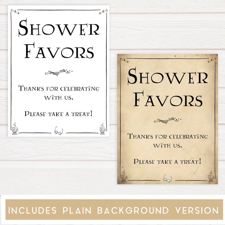baby shower favors sign, Wizard baby shower signs, printable baby shower decor, Harry Potter baby decor, Harry Potter baby shower ideas, fun baby decor, fun baby signs
