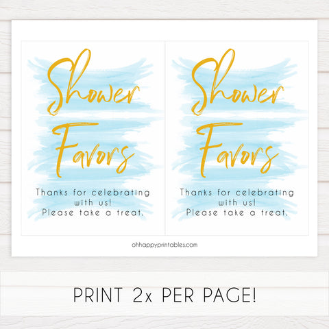 blue baby shower decor, printable baby signs, baby favours sign, baby favor signs, fun baby shower ideas