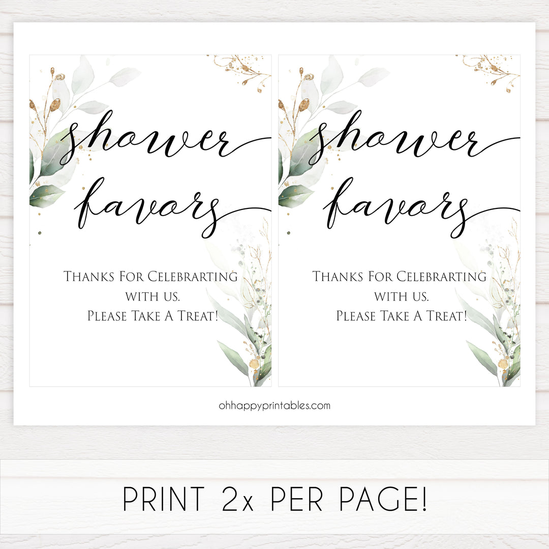 Gold green leaf baby signs, shower favors, baby shower favours,  printable baby shower decor, fun baby signs, top baby games to play, gold leaf baby shower decor, greenery baby shower ideas