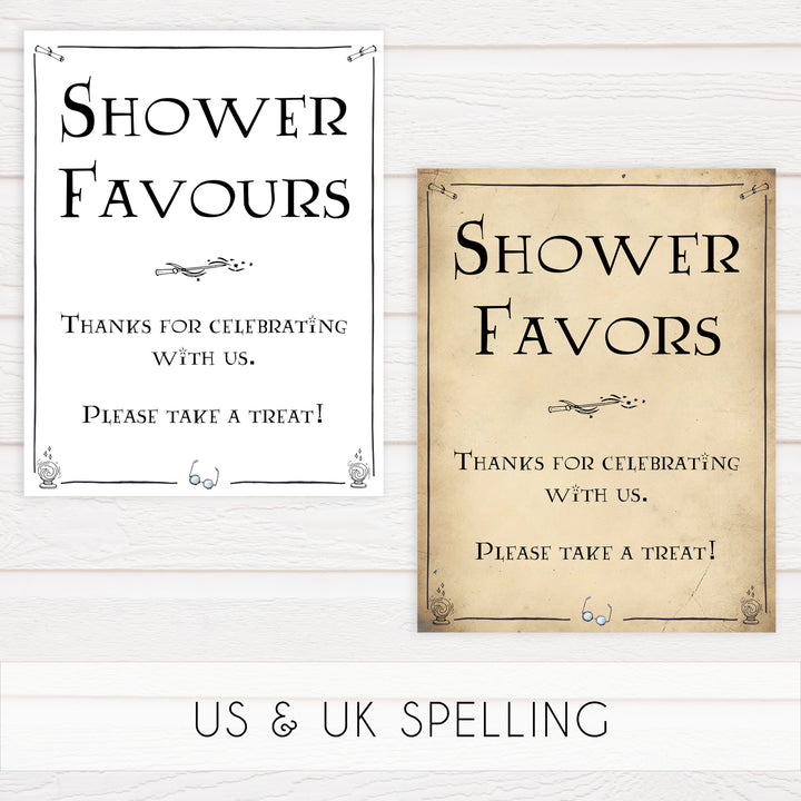 baby shower favors sign, Wizard baby shower signs, printable baby shower decor, Harry Potter baby decor, Harry Potter baby shower ideas, fun baby decor, fun baby signs