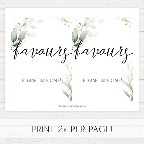 favors bridal shower signs, favors table sign, Printable bridal shower signs, greenery bridal shower decor, gold leaf bridal shower decor ideas, fun bridal shower decor, bridal shower game ideas, greenery bridal shower ideas