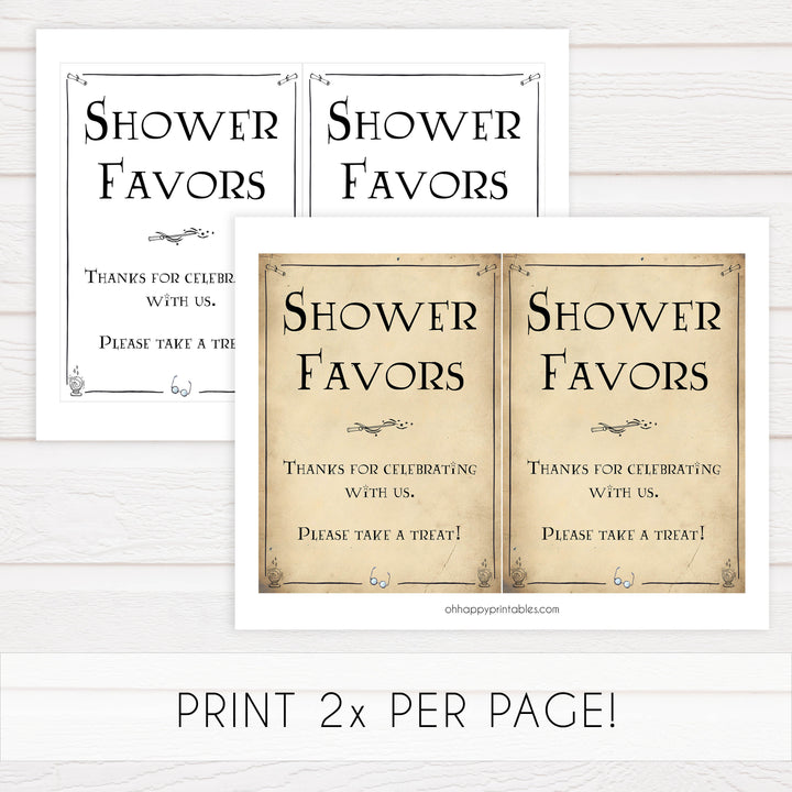 baby shower favors sign, Wizard baby shower signs, printable baby shower decor, Harry Potter baby decor, Harry Potter baby shower ideas, fun baby decor, fun baby signs