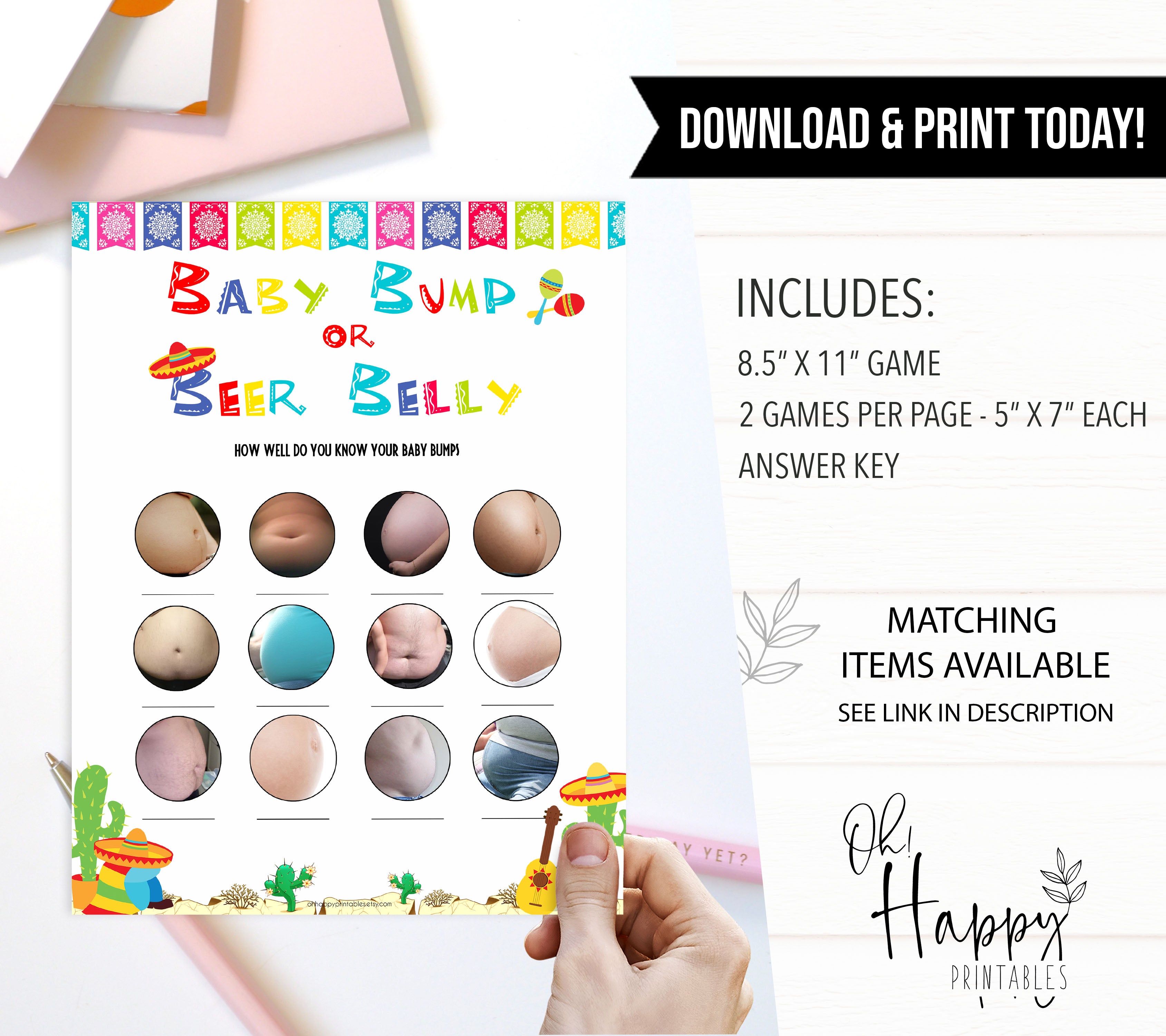baby bump or beer belly game, Printable baby shower games, Mexican fiesta fun baby games, baby shower games, fun baby shower ideas, top baby shower ideas, fiesta shower baby shower, fiesta baby shower ideas
