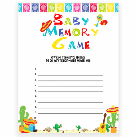 baby memory game, Printable baby shower games, Mexican fiesta fun baby games, baby shower games, fun baby shower ideas, top baby shower ideas, fiesta shower baby shower, fiesta baby shower ideas