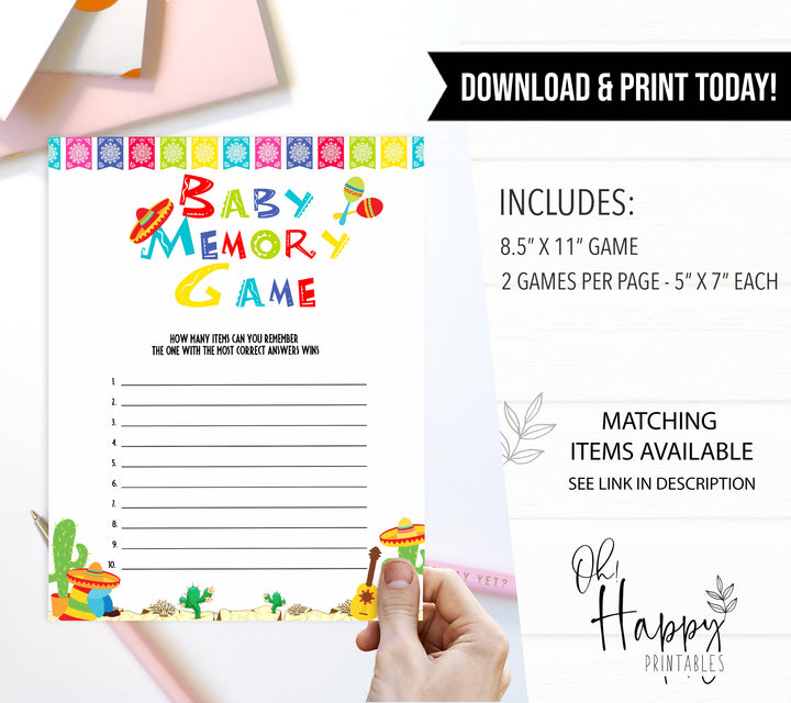 baby memory game, Printable baby shower games, Mexican fiesta fun baby games, baby shower games, fun baby shower ideas, top baby shower ideas, fiesta shower baby shower, fiesta baby shower ideas