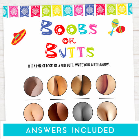 boobs or butts game, Printable baby shower games, Mexican fiesta fun baby games, baby shower games, fun baby shower ideas, top baby shower ideas, fiesta shower baby shower, fiesta baby shower ideas