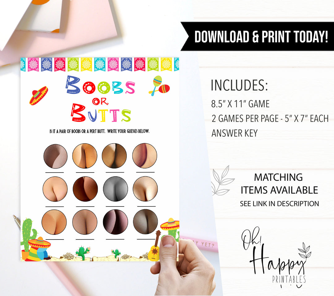 boobs or butts game, Printable baby shower games, Mexican fiesta fun baby games, baby shower games, fun baby shower ideas, top baby shower ideas, fiesta shower baby shower, fiesta baby shower ideas