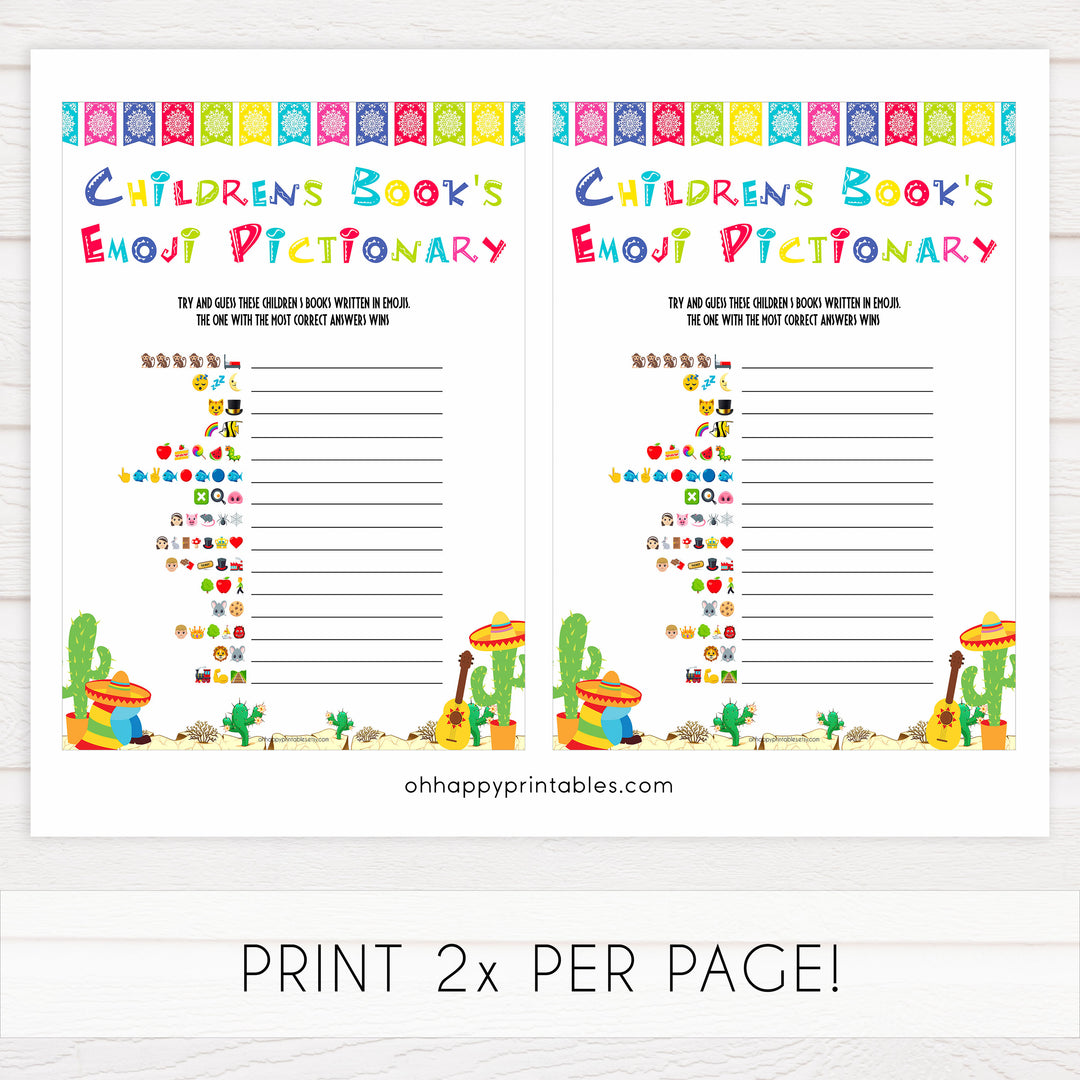 childrens books emoji pictionary game, Printable baby shower games, Mexican fiesta fun baby games, baby shower games, fun baby shower ideas, top baby shower ideas, fiesta shower baby shower, fiesta baby shower ideas