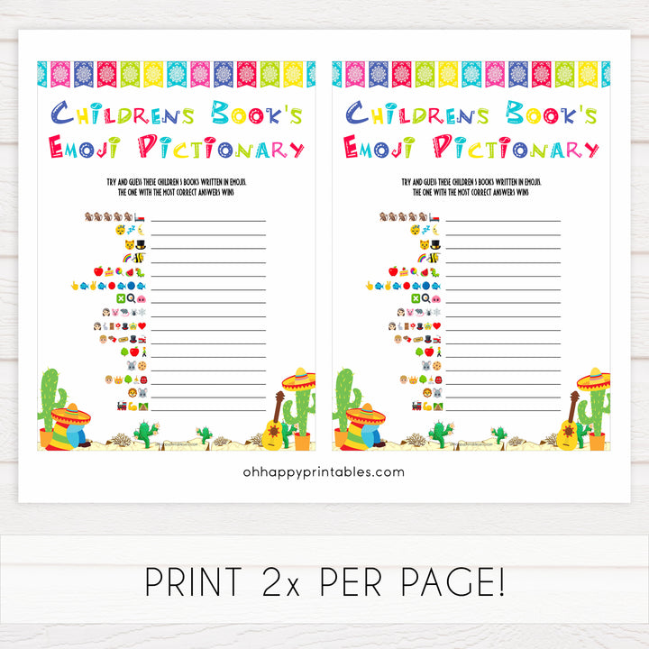 childrens books emoji pictionary game, Printable baby shower games, Mexican fiesta fun baby games, baby shower games, fun baby shower ideas, top baby shower ideas, fiesta shower baby shower, fiesta baby shower ideas