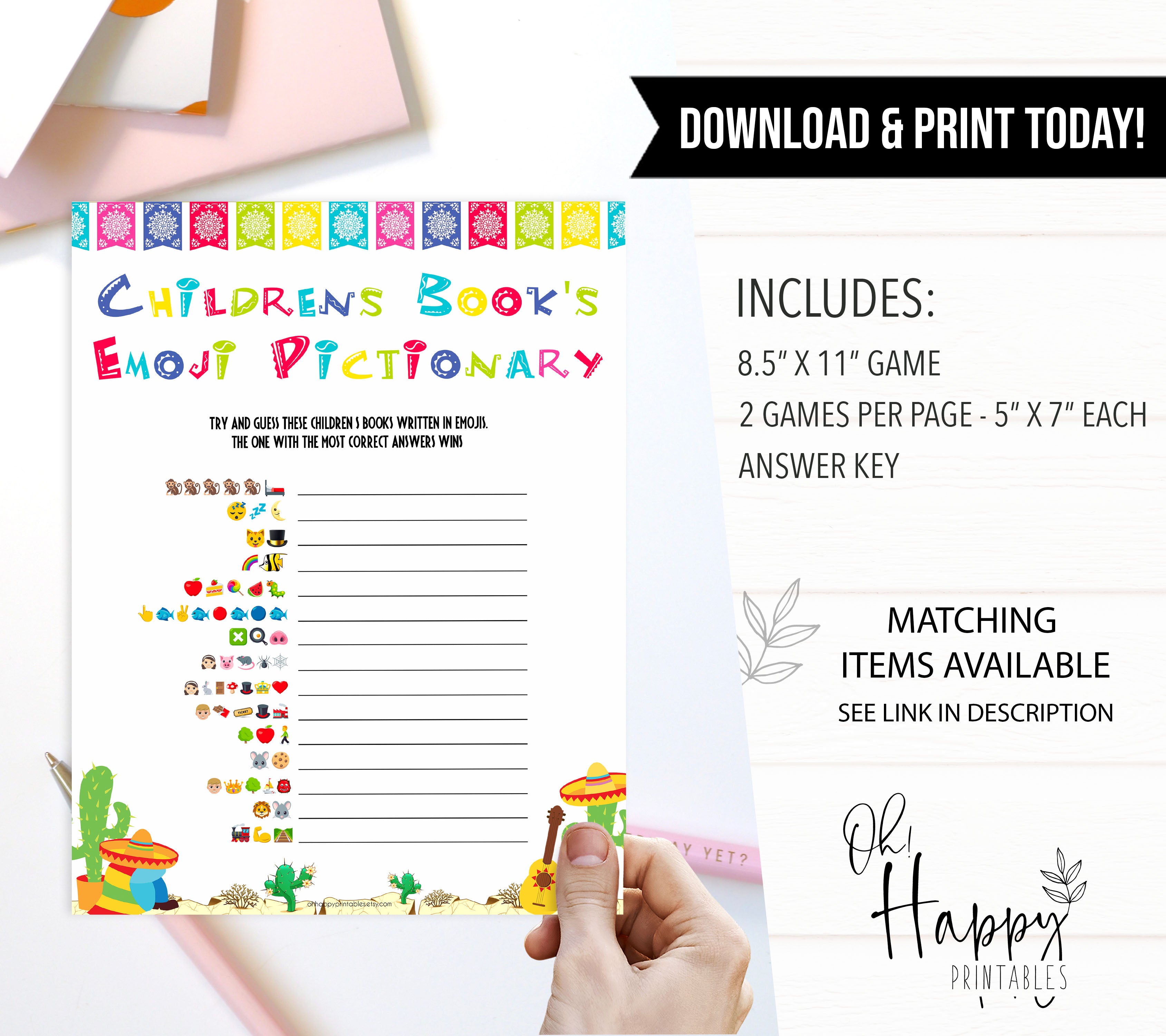 childrens books emoji pictionary game, Printable baby shower games, Mexican fiesta fun baby games, baby shower games, fun baby shower ideas, top baby shower ideas, fiesta shower baby shower, fiesta baby shower ideas