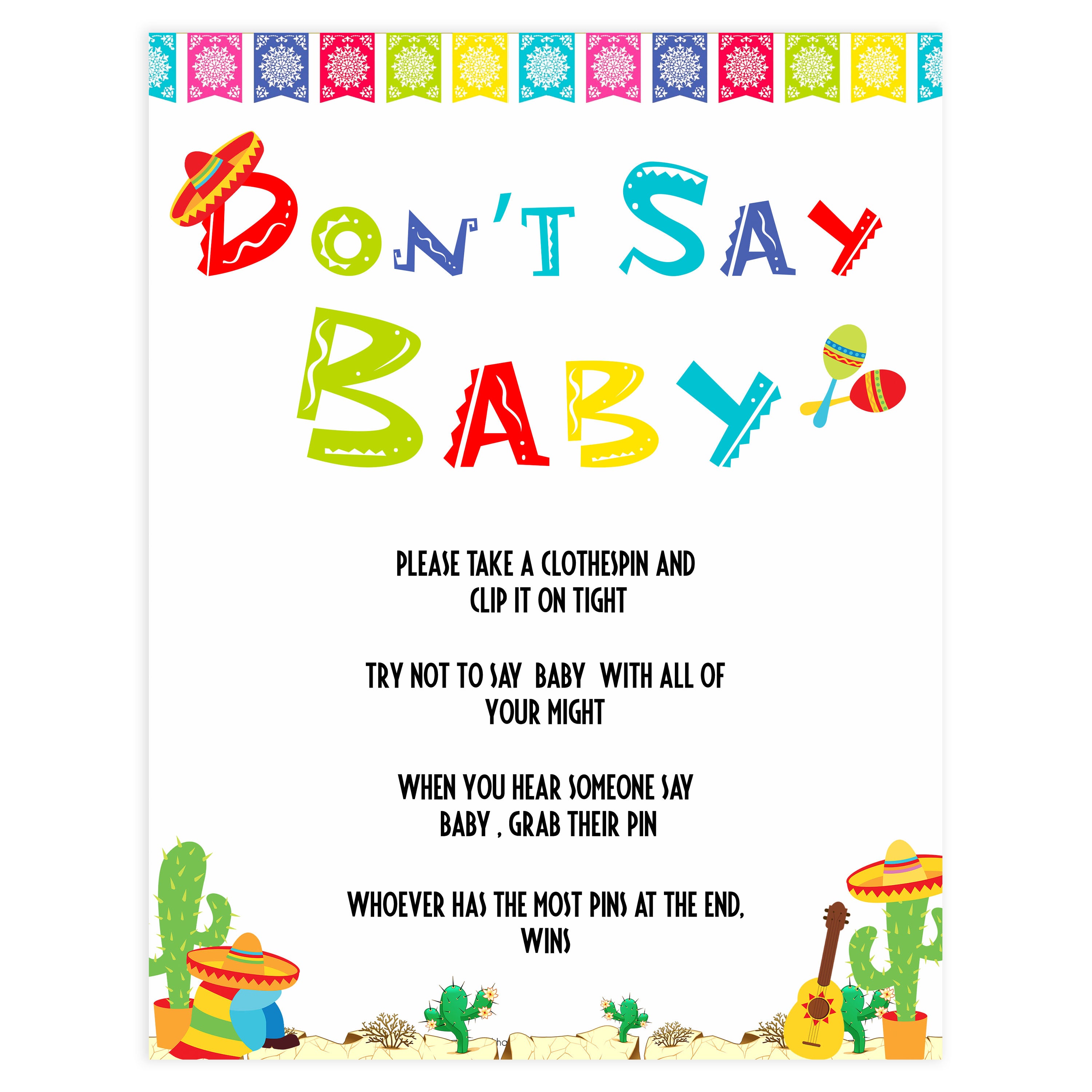 dont say baby game, Printable baby shower games, Mexican fiesta fun baby games, baby shower games, fun baby shower ideas, top baby shower ideas, fiesta shower baby shower, fiesta baby shower ideas