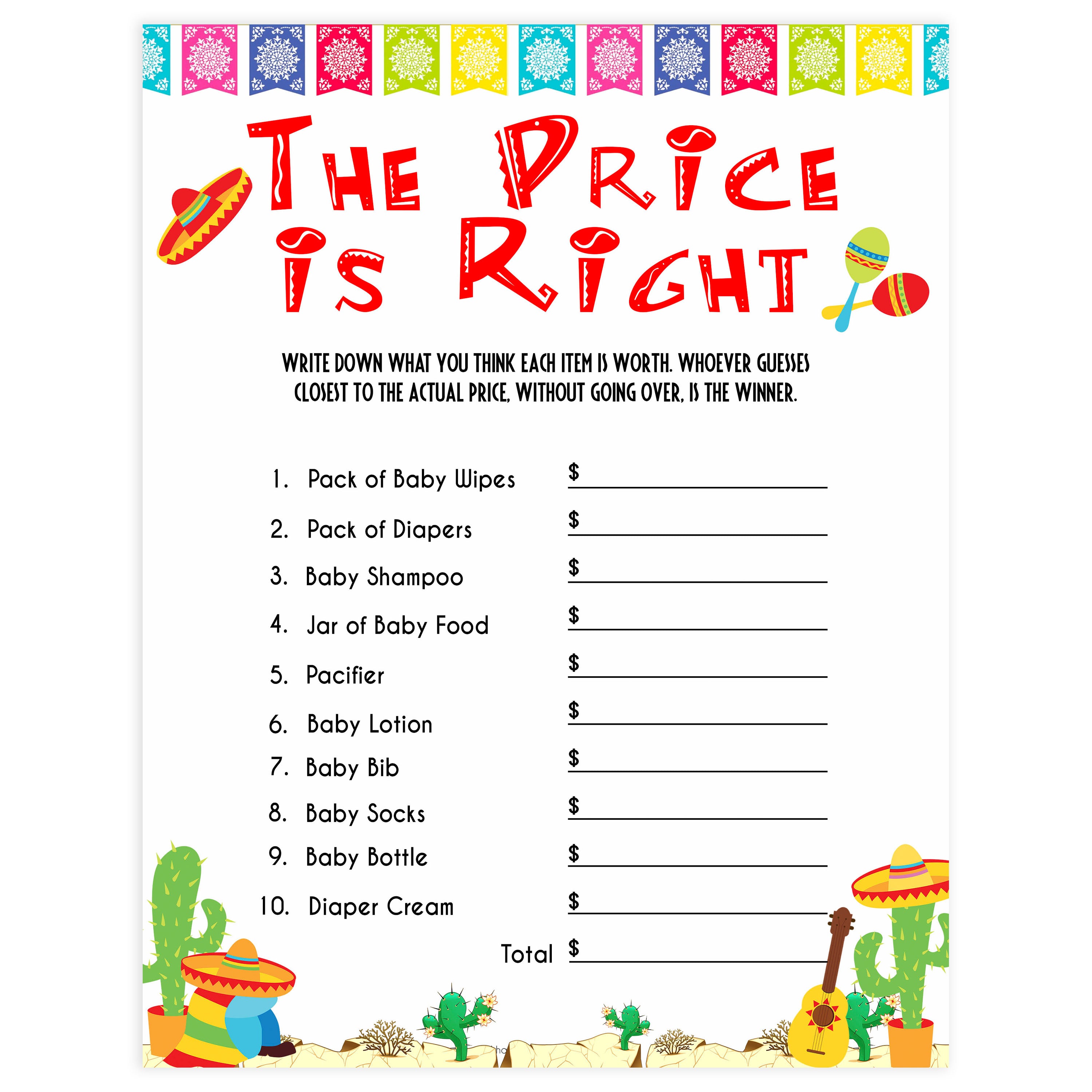 The Price is Right Game - Mexican Fiesta Printable Baby Games