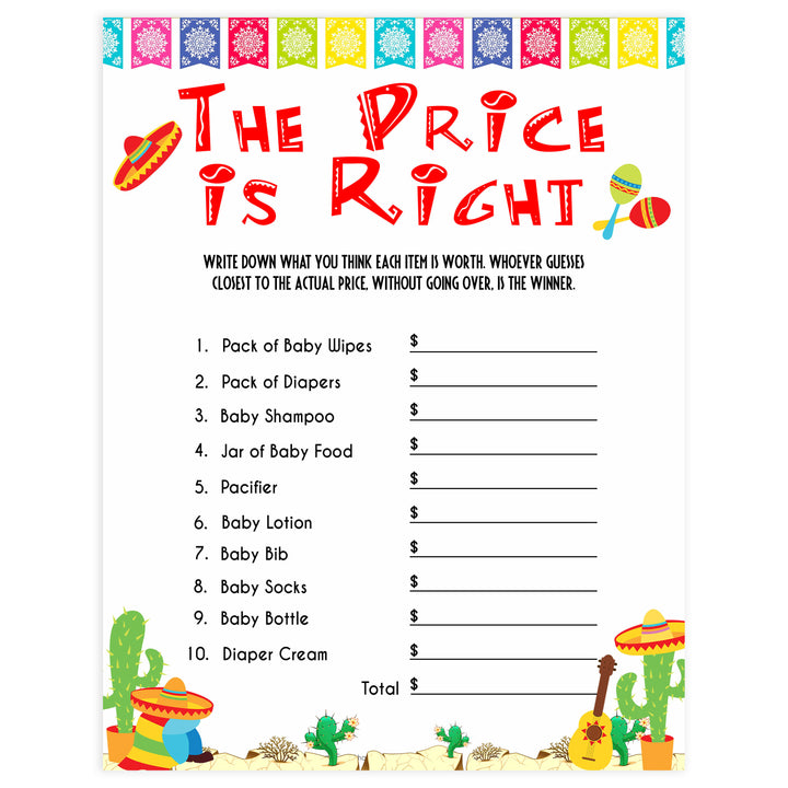 the price is right baby game, Printable baby shower games, Mexican fiesta fun baby games, baby shower games, fun baby shower ideas, top baby shower ideas, fiesta shower baby shower, fiesta baby shower ideas