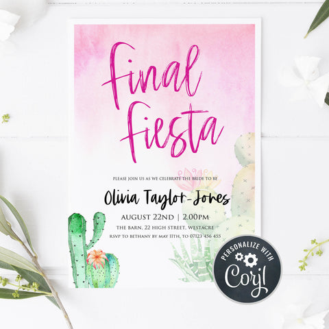 editable final fiesta invitation, bachelorette invitations, editable bridal shower invite, final fiesta invitation