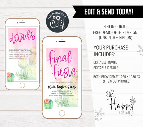 editable final fiesta invitation, final fiesta bridal shower invitation, final fiesta, fiesta mobile invitation, editable mobile invitation
