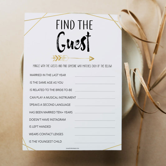 bridal shower find the guest, printable bridal shower games, find the guest, bride tribe theme