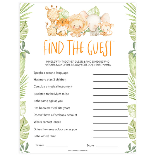 editable find the guest baby game, Printable baby shower games, safari animals baby games, baby shower games, fun baby shower ideas, top baby shower ideas, safari animals baby shower, baby shower games, fun baby shower ideas