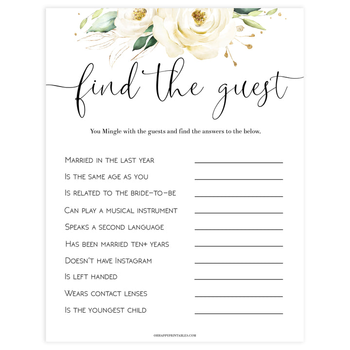 editable bridal shower games, find the guest bridal game, Printable bridal shower games, floral bridal shower, floral bridal shower games, fun bridal shower games, bridal shower game ideas, floral bridal shower