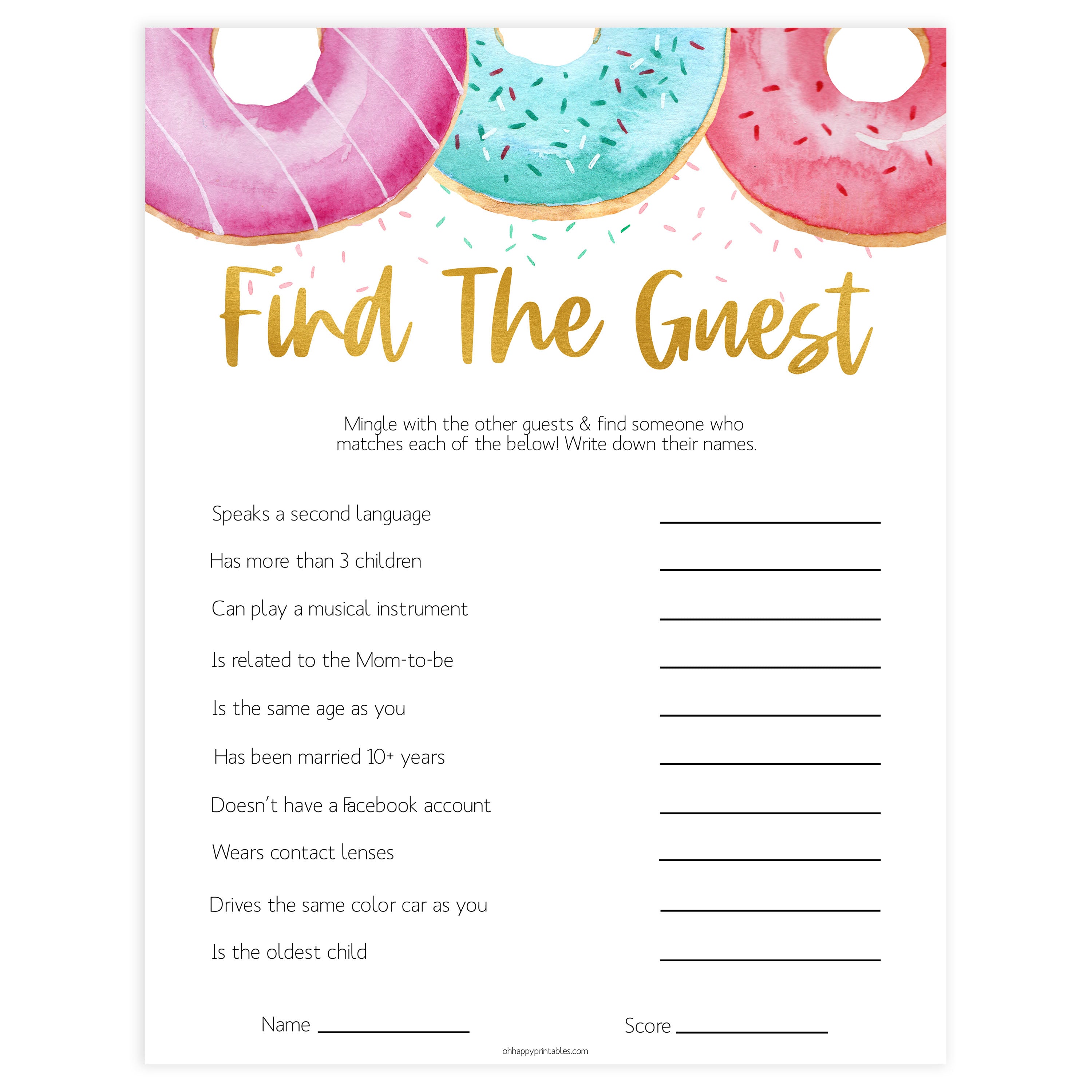editable baby games, find the guest baby shower game, Printable baby shower games, donut baby games, baby shower games, fun baby shower ideas, top baby shower ideas, donut sprinkles baby shower, baby shower games, fun donut baby shower ideas