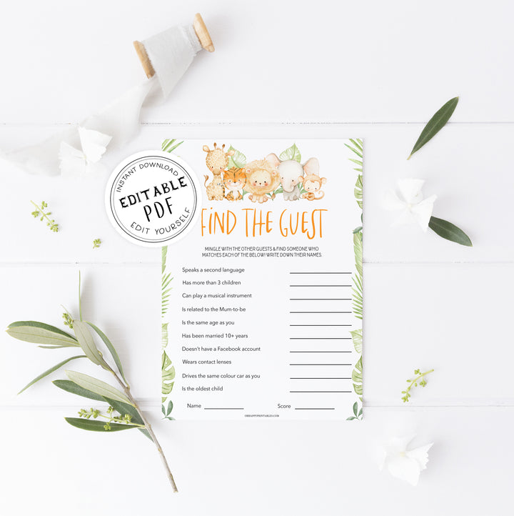 editable find the guest baby game, Printable baby shower games, safari animals baby games, baby shower games, fun baby shower ideas, top baby shower ideas, safari animals baby shower, baby shower games, fun baby shower ideas