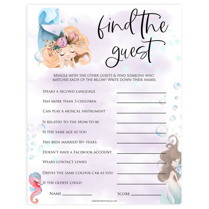 editable find the guest baby games, Printable baby shower games, little mermaid baby games, baby shower games, fun baby shower ideas, top baby shower ideas, little mermaid baby shower, baby shower games, pink hearts baby shower ideas