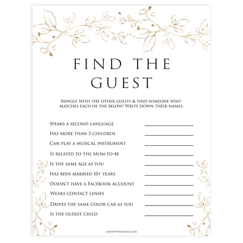find the guest baby game, Printable baby shower games, gold leaf baby games, baby shower games, fun baby shower ideas, top baby shower ideas, gold leaf baby shower, baby shower games, fun gold leaf baby shower ideas