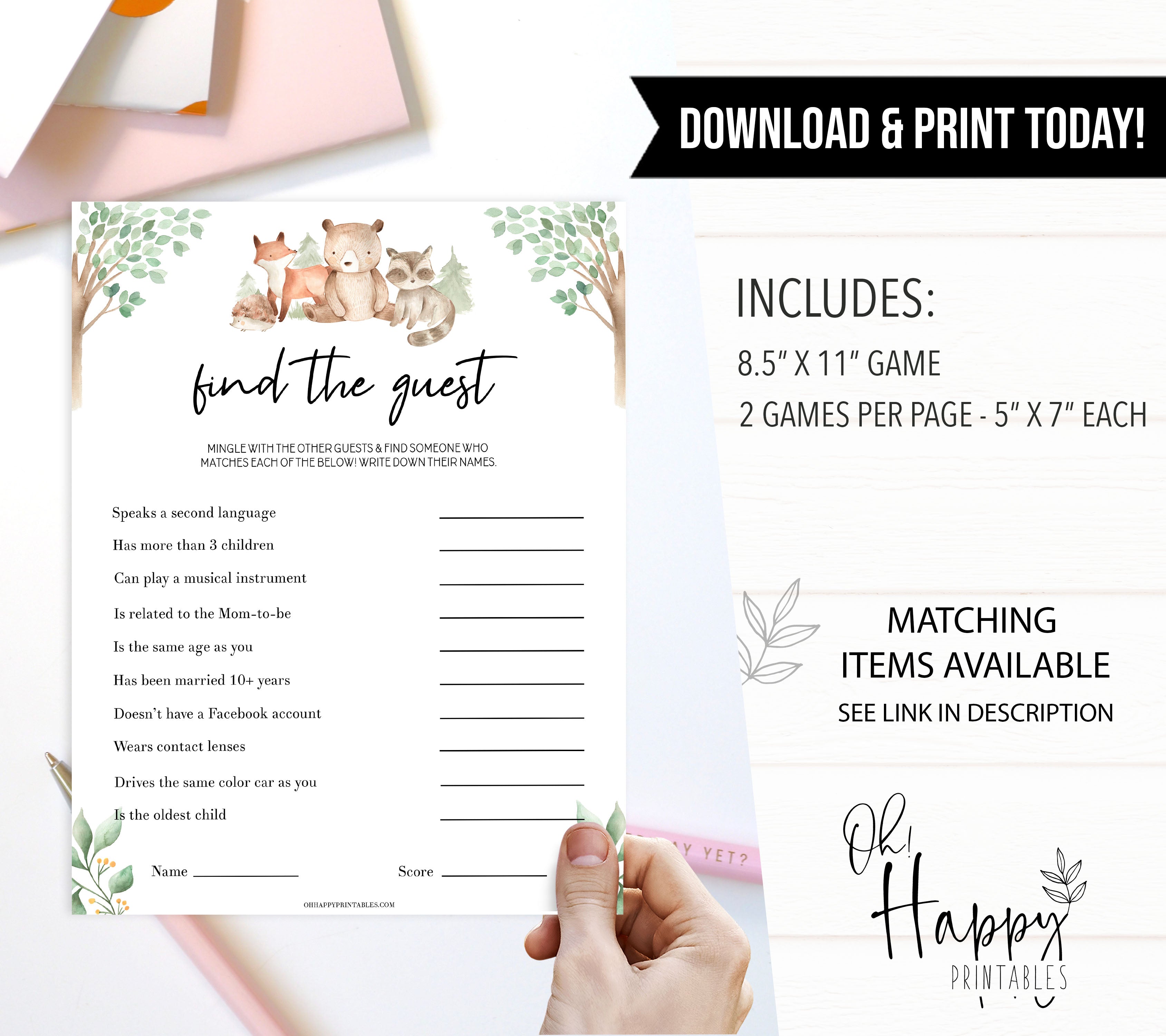 editable find the guest baby shower game, Printable baby shower games, woodland animals baby games, baby shower games, fun baby shower ideas, top baby shower ideas, woodland baby shower, baby shower games, fun woodland animals baby shower ideas