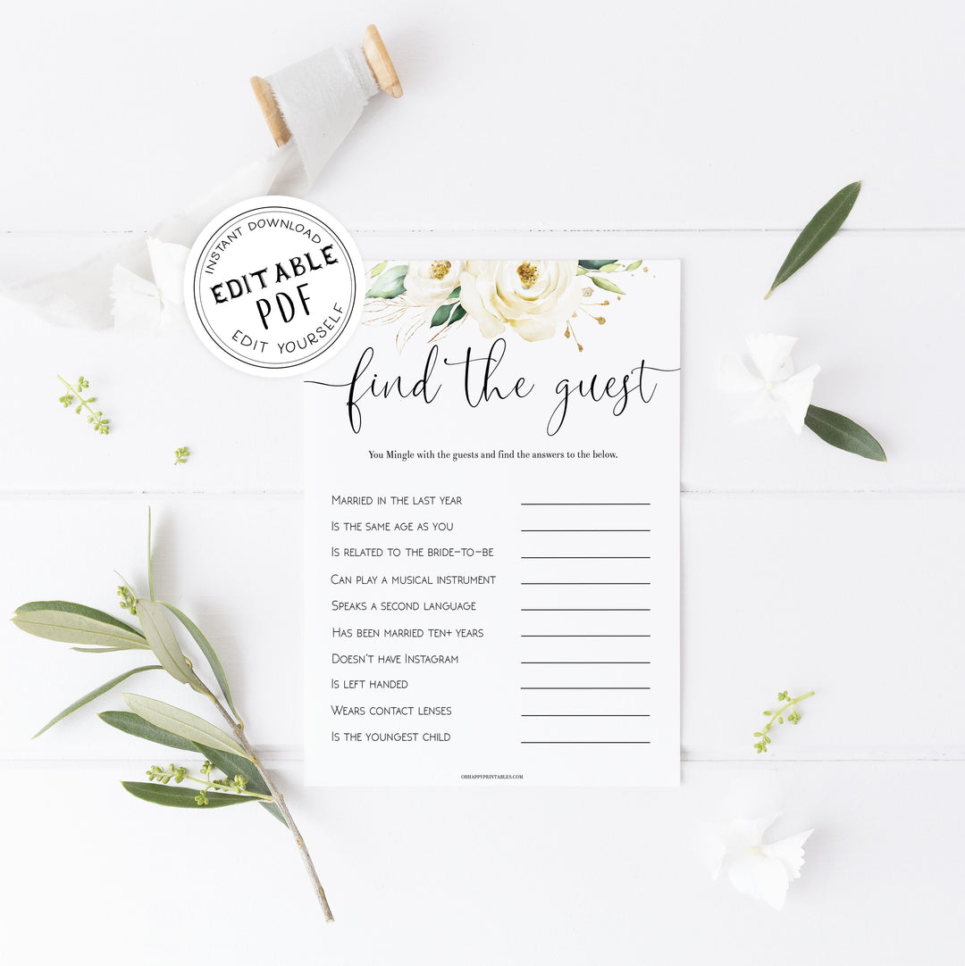 editable bridal shower games, find the guest bridal game, Printable bridal shower games, floral bridal shower, floral bridal shower games, fun bridal shower games, bridal shower game ideas, floral bridal shower