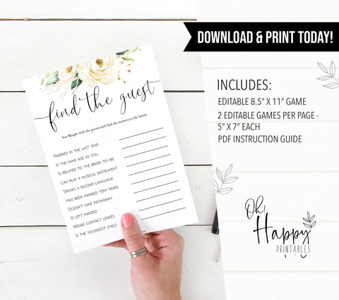 editable bridal shower games, find the guest bridal game, Printable bridal shower games, floral bridal shower, floral bridal shower games, fun bridal shower games, bridal shower game ideas, floral bridal shower