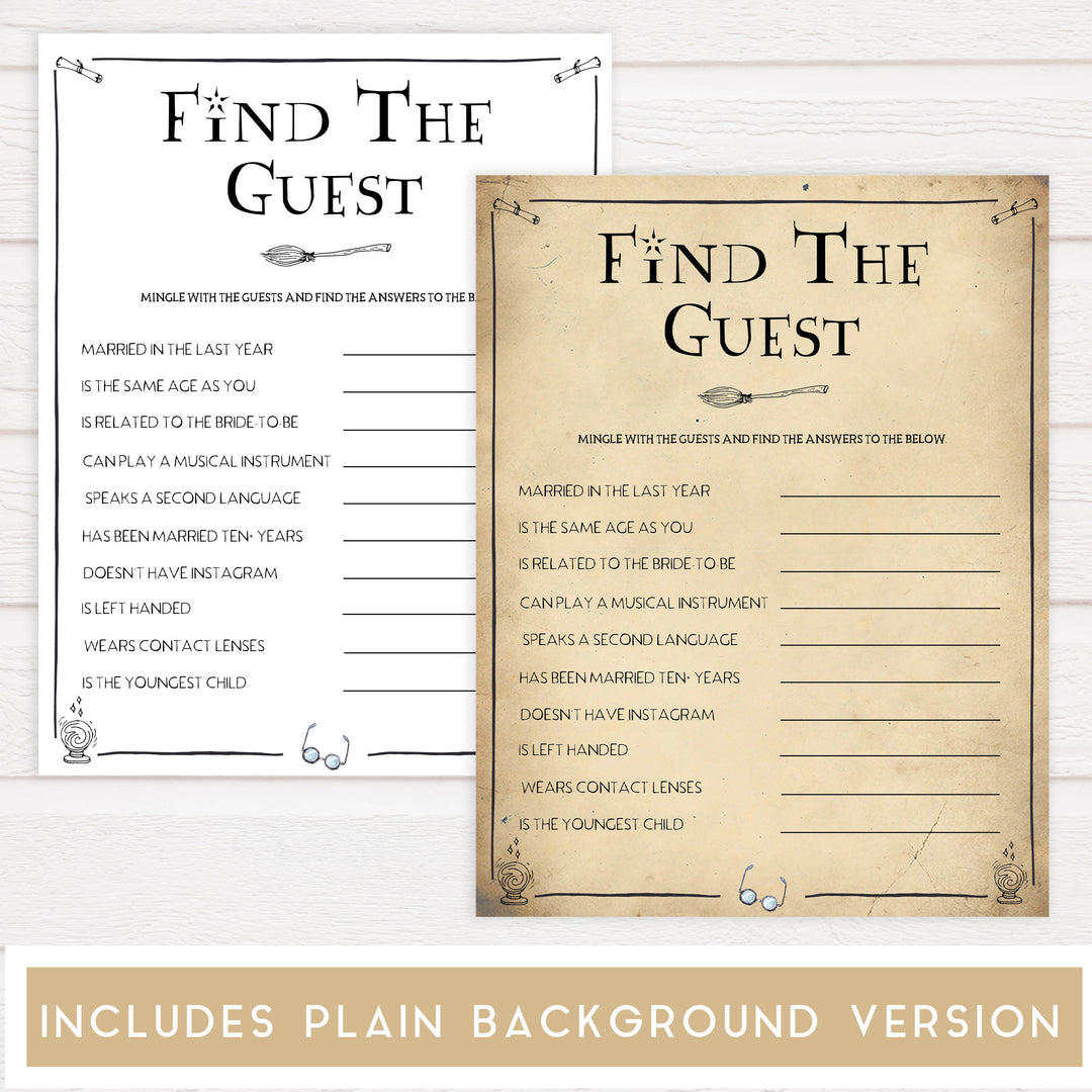 find the guest bridal game, bridal find the guest game,  Printable bridal shower games, Harry potter bridal shower, Harry Potter bridal shower games, fun bridal shower games, bridal shower game ideas, Harry Potter bridal shower