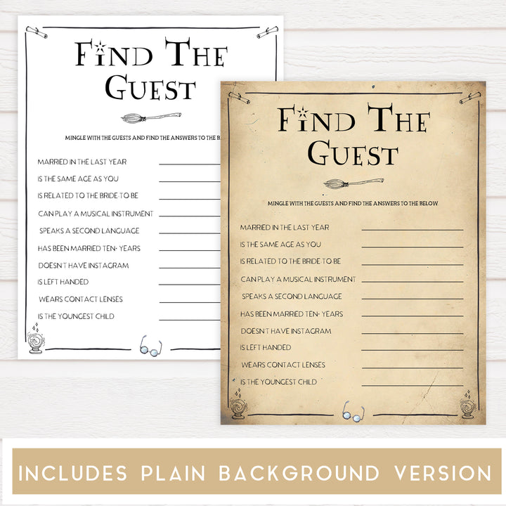 find the guest bridal game, bridal find the guest game,  Printable bridal shower games, Harry potter bridal shower, Harry Potter bridal shower games, fun bridal shower games, bridal shower game ideas, Harry Potter bridal shower