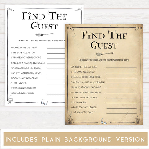 find the guest bridal game, bridal find the guest game,  Printable bridal shower games, Harry potter bridal shower, Harry Potter bridal shower games, fun bridal shower games, bridal shower game ideas, Harry Potter bridal shower