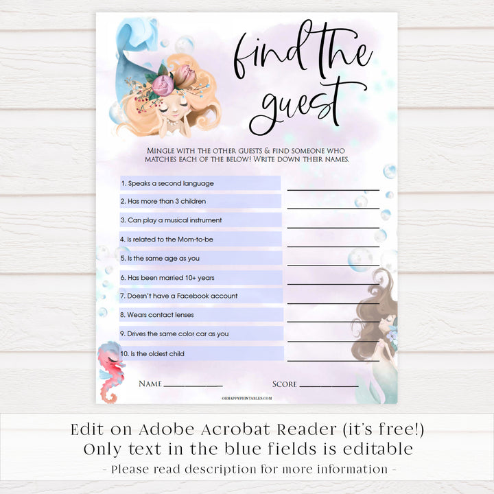 editable find the guest baby games, Printable baby shower games, little mermaid baby games, baby shower games, fun baby shower ideas, top baby shower ideas, little mermaid baby shower, baby shower games, pink hearts baby shower ideas