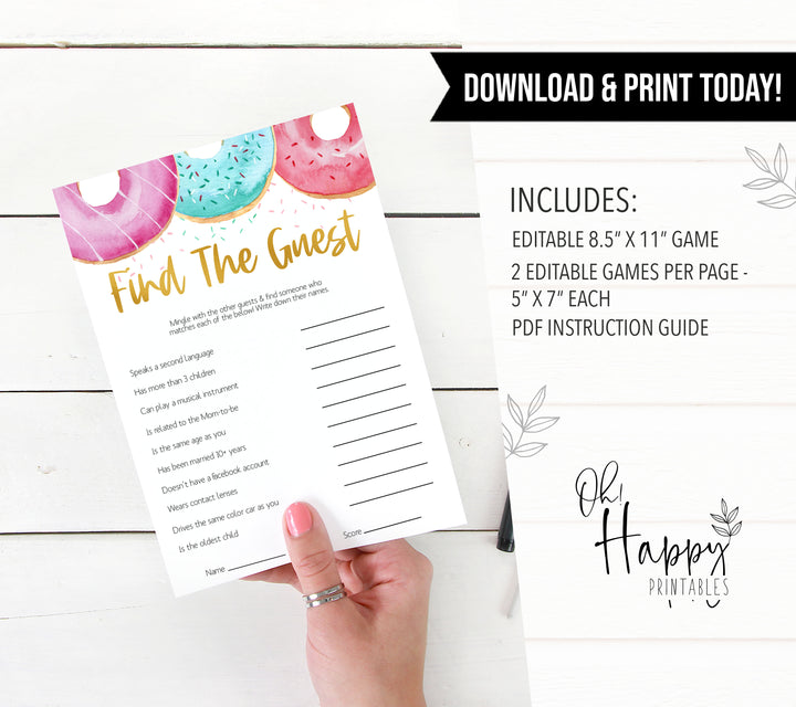 editable baby games, find the guest baby shower game, Printable baby shower games, donut baby games, baby shower games, fun baby shower ideas, top baby shower ideas, donut sprinkles baby shower, baby shower games, fun donut baby shower ideas