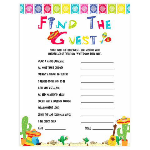 find the guest baby game, Printable baby shower games, Mexican fiesta fun baby games, baby shower games, fun baby shower ideas, top baby shower ideas, fiesta shower baby shower, fiesta baby shower ideas