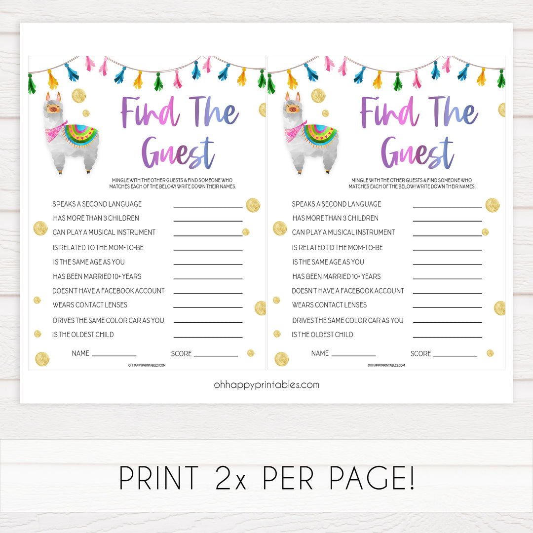 find the guest game, Printable baby shower games, llama fiesta fun baby games, baby shower games, fun baby shower ideas, top baby shower ideas, Llama fiesta shower baby shower, fiesta baby shower ideas