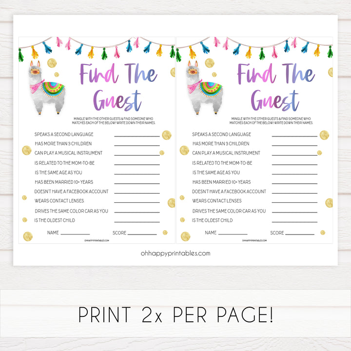 find the guest game, Printable baby shower games, llama fiesta fun baby games, baby shower games, fun baby shower ideas, top baby shower ideas, Llama fiesta shower baby shower, fiesta baby shower ideas