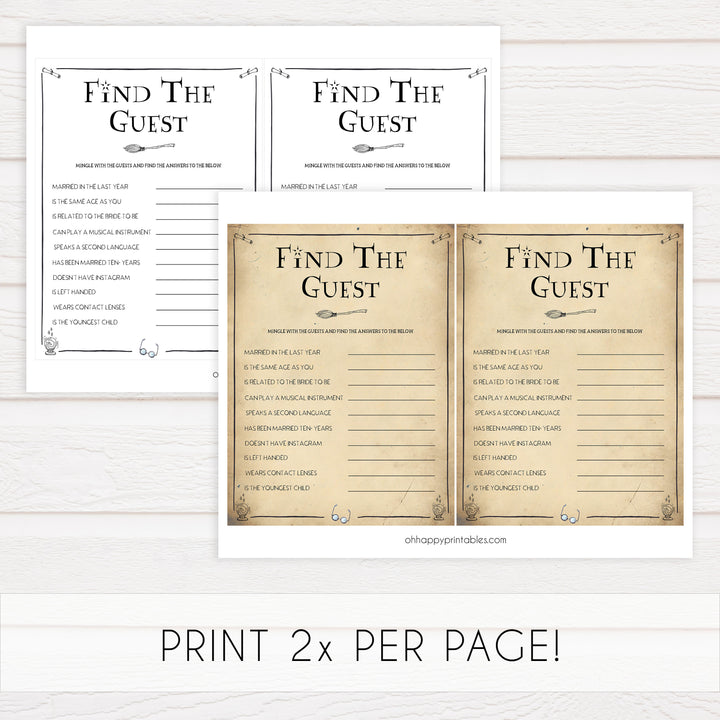 find the guest bridal game, bridal find the guest game,  Printable bridal shower games, Harry potter bridal shower, Harry Potter bridal shower games, fun bridal shower games, bridal shower game ideas, Harry Potter bridal shower