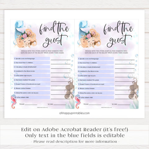 editable find the guest baby games, Printable baby shower games, little mermaid baby games, baby shower games, fun baby shower ideas, top baby shower ideas, little mermaid baby shower, baby shower games, pink hearts baby shower ideas