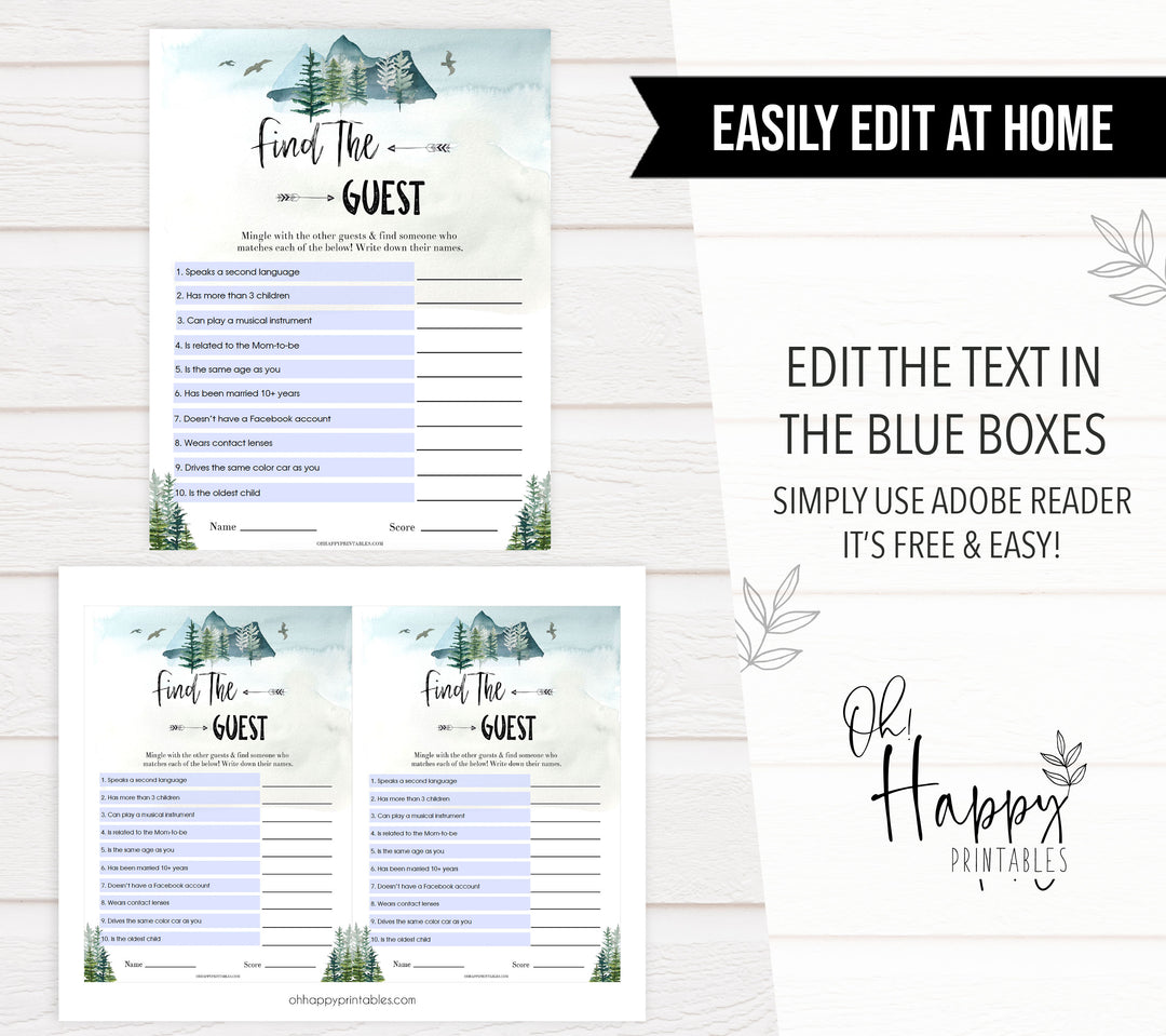 Editable find the guest baby game, Printable baby shower games, adventure awaits baby games, baby shower games, fun baby shower ideas, top baby shower ideas, adventure awaits baby shower, baby shower games, fun adventure baby shower ideas